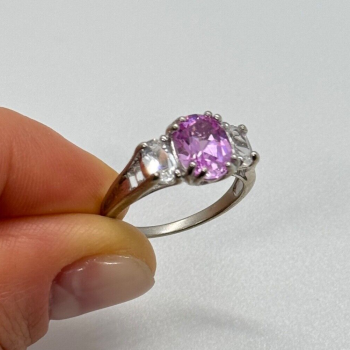 925 Sterling Silver Pink & White Spinel Ring Size 6