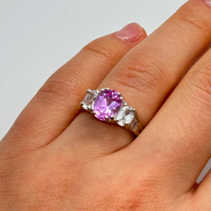 925 Sterling Silver Pink & White Spinel Ring Size 6