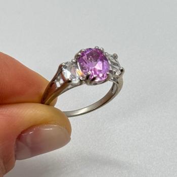 925 Sterling Silver Pink & White Spinel Ring Size 6