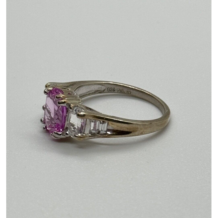 925 Sterling Silver Pink & White Spinel Ring Size 6