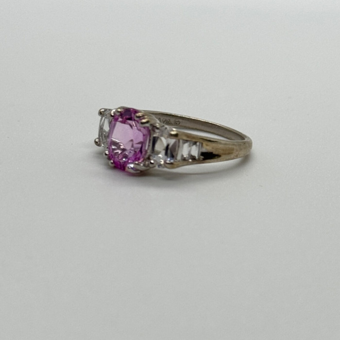 925 Sterling Silver Pink & White Spinel Ring Size 6