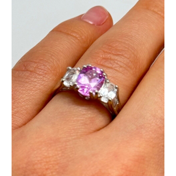 925 Sterling Silver Pink & White Spinel Ring Size 6