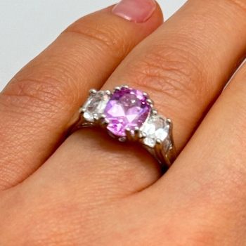 925 Sterling Silver Pink & White Spinel Ring Size 6
