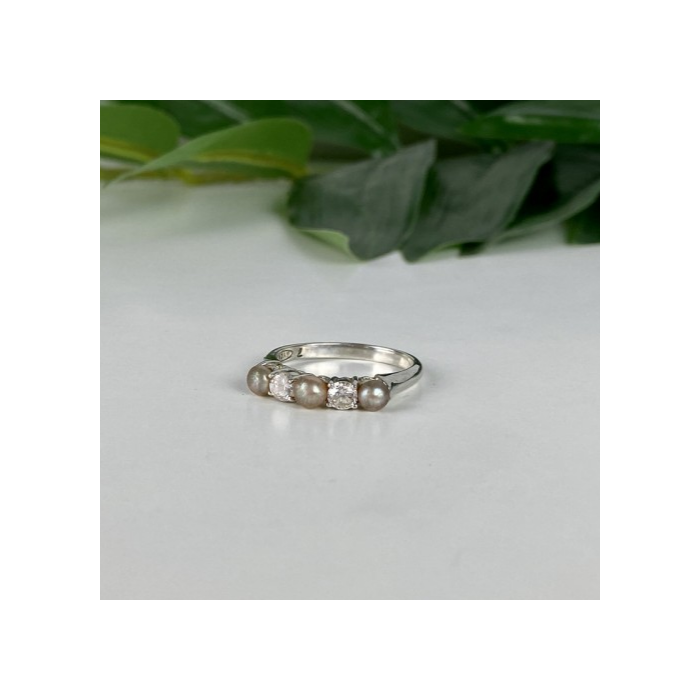 Avon 925 Sterling Silver Pearls & CZ Ring Size 7