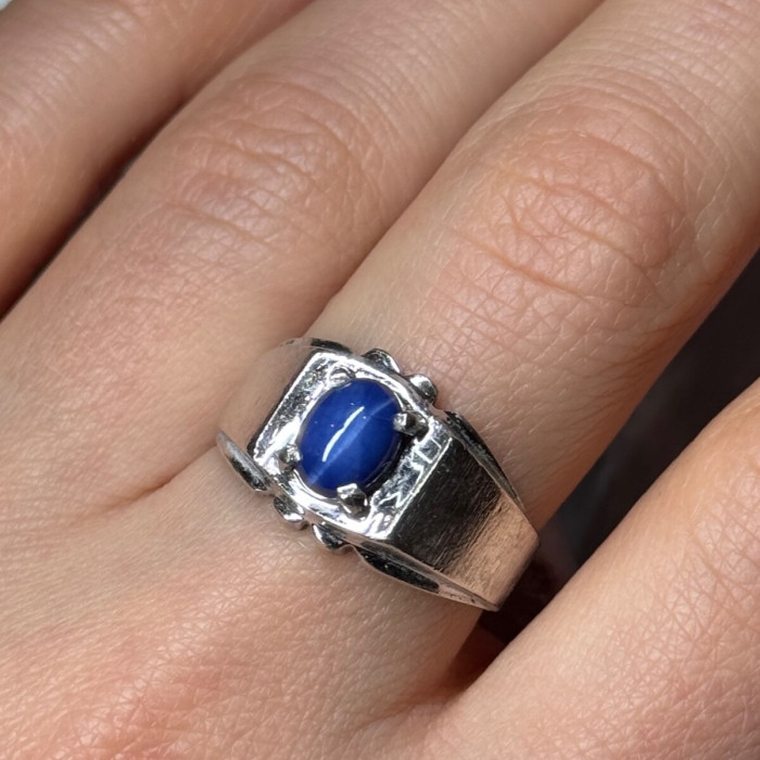 Men's 925 Sterling Silver Star Sapphire Ring Size 8.5