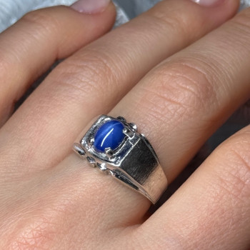 Men's 925 Sterling Silver Star Sapphire Ring Size 8.5