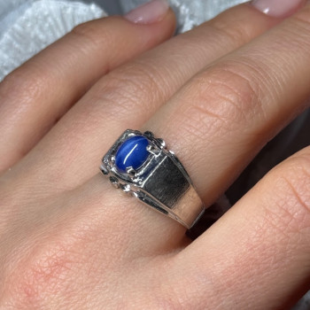 Men's 925 Sterling Silver Star Sapphire Ring Size 8.5