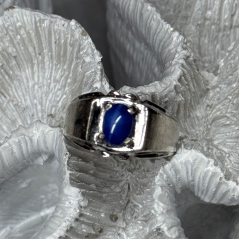 Men's 925 Sterling Silver Star Sapphire Ring Size 8.5