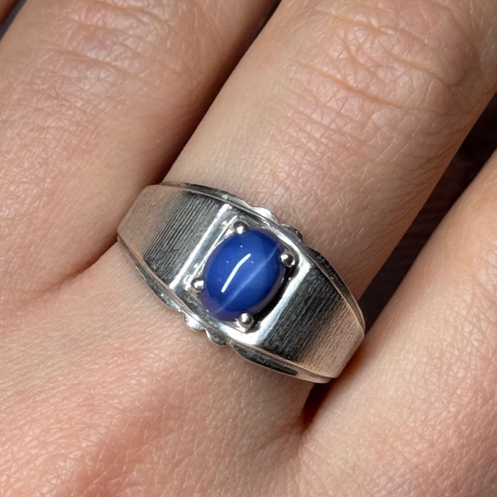 Men'S 925 Sterling Silver Star Sapphire Ring Size 10
