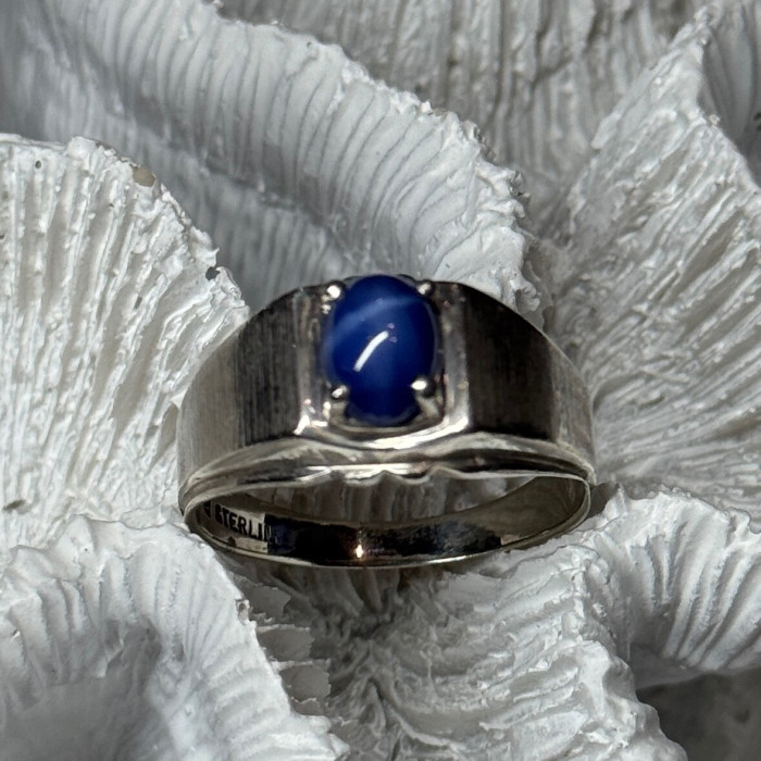 Men'S 925 Sterling Silver Star Sapphire Ring Size 10