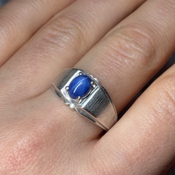 Men'S 925 Sterling Silver Star Sapphire Ring Size 10