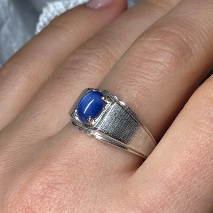 Men'S 925 Sterling Silver Star Sapphire Ring Size 10