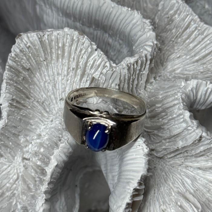 Men'S 925 Sterling Silver Star Sapphire Ring Size 10