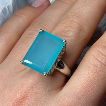 925 Sterling Silver Aquamarine Ring Size 7.5