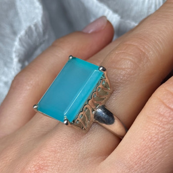 925 Sterling Silver Aquamarine Ring Size 7.5