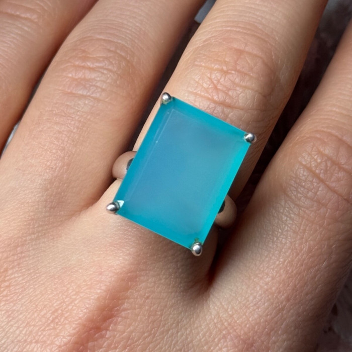 925 Sterling Silver Aquamarine Ring Size 7.5
