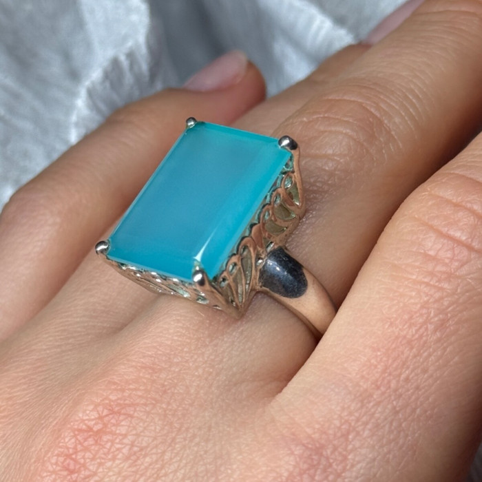 925 Sterling Silver Aquamarine Ring Size 7.5