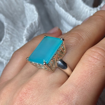 925 Sterling Silver Aquamarine Ring Size 7.5