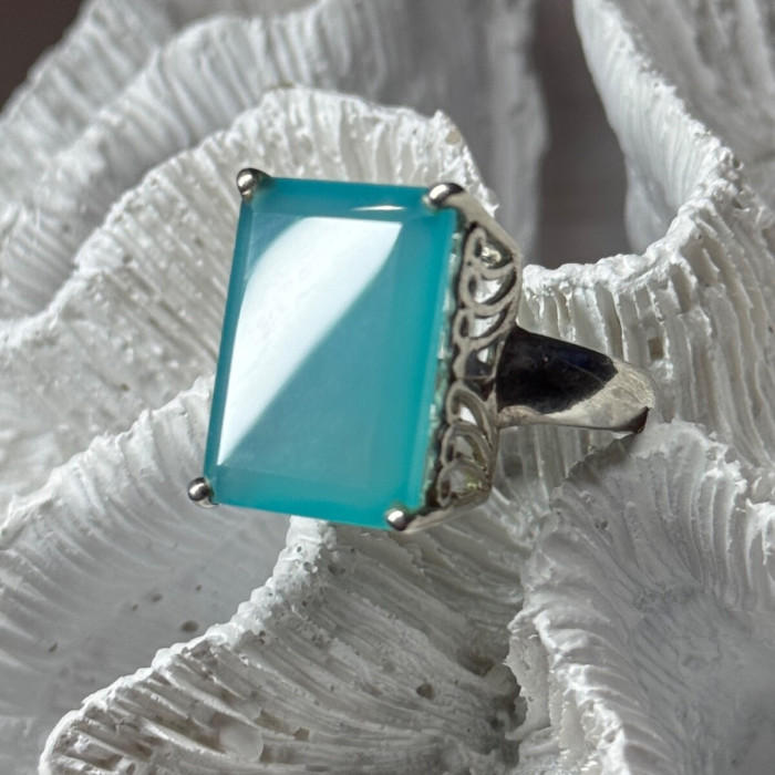 925 Sterling Silver Aquamarine Ring Size 7.5