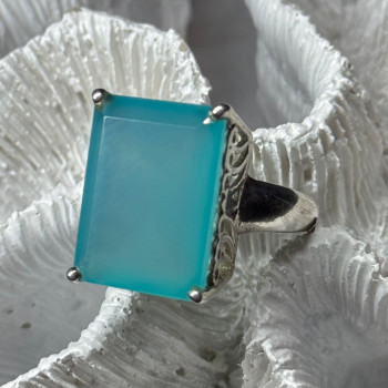 925 Sterling Silver Aquamarine Ring Size 7.5