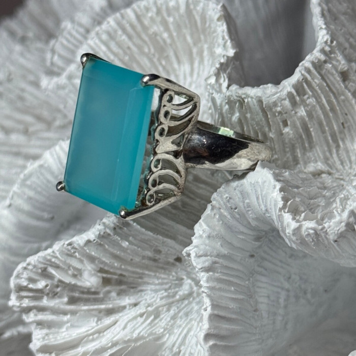 925 Sterling Silver Aquamarine Ring Size 7.5