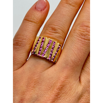 925 STERLING SILVER GOLD PLATED PINK TOPAZ RING SIZE 6.5
