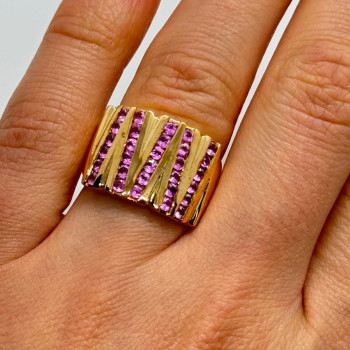 925 Sterling Silver Gold Plated Pink Topaz Ring Size 6.5
