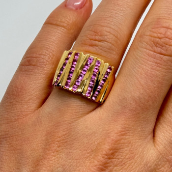 925 Sterling Silver Gold Plated Pink Topaz Ring Size 6.5