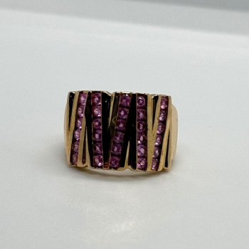 925 Sterling Silver Gold Plated Pink Topaz Ring Size 6.5