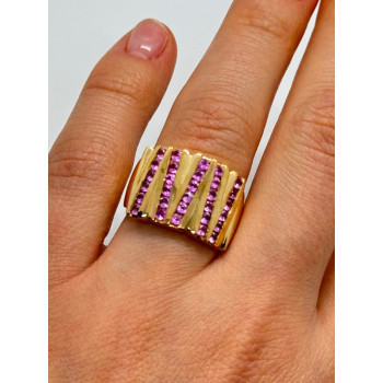 925 STERLING SILVER GOLD PLATED PINK TOPAZ RING SIZE 6.5