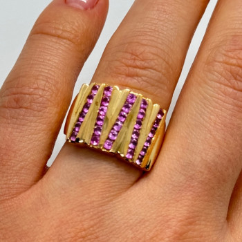 925 Sterling Silver Gold Plated Pink Topaz Ring Size 6.5