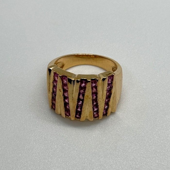 925 Sterling Silver Gold Plated Pink Topaz Ring Size 6.5