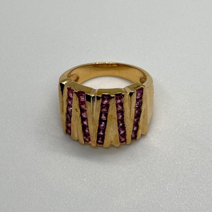 925 Sterling Silver Gold Plated Pink Topaz Ring Size 6.5
