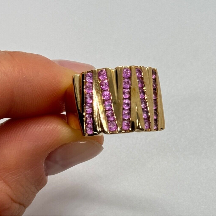 925 STERLING SILVER GOLD PLATED PINK TOPAZ RING SIZE 6.5