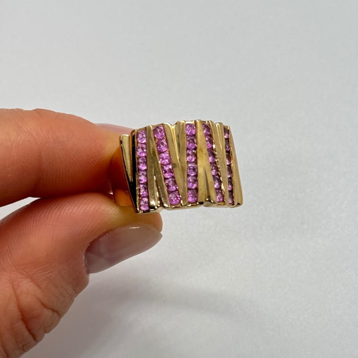 925 Sterling Silver Gold Plated Pink Topaz Ring Size 6.5