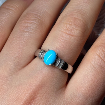 925 Sterling Silver Larimar & Beryl Ring Size 7.5