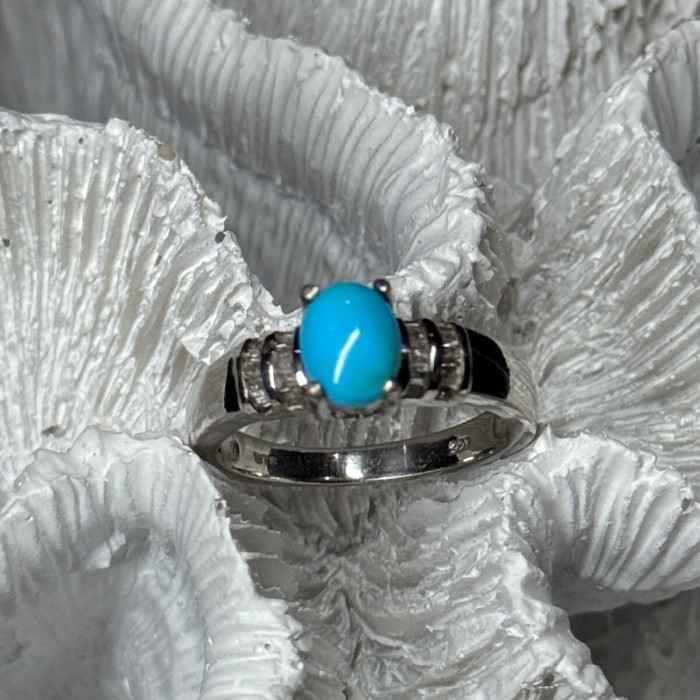 925 Sterling Silver Larimar & Beryl Ring Size 7.5