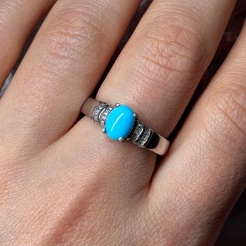 925 Sterling Silver Larimar & Beryl Ring Size 7.5