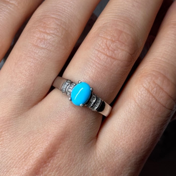 925 Sterling Silver Larimar & Beryl Ring Size 7.5