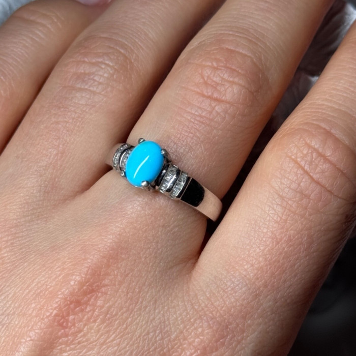 925 Sterling Silver Larimar & Beryl Ring Size 7.5
