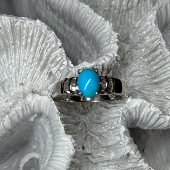 925 Sterling Silver Larimar & Beryl Ring Size 7.5