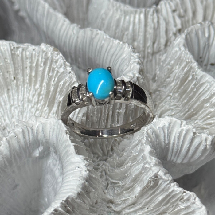 925 Sterling Silver Larimar & Beryl Ring Size 7.5