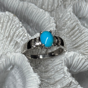 925 Sterling Silver Larimar & Beryl Ring Size 7.5
