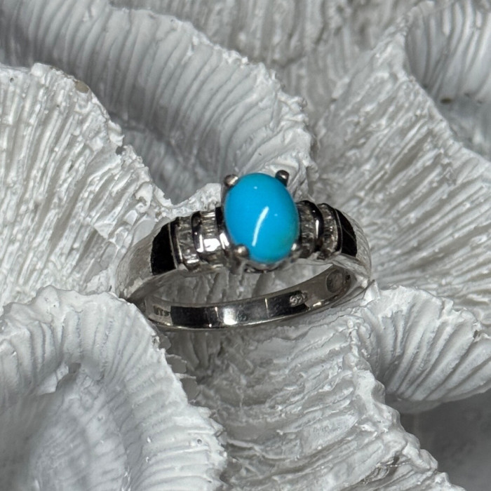 925 Sterling Silver Larimar & Beryl Ring Size 7.5