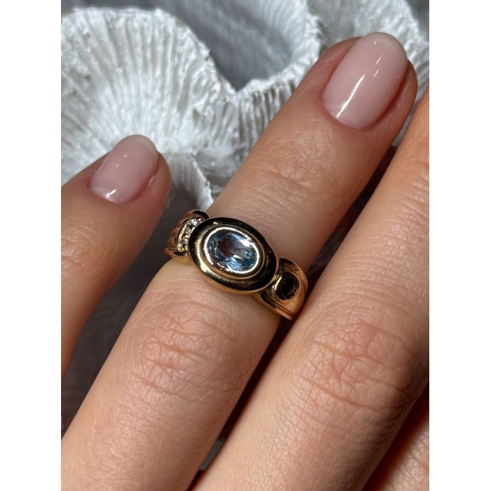 925 Sterling Silver Gold Plated Aquamarine, Garnet & CZ Ring Size 4
