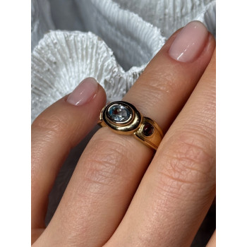 925 Sterling Silver Gold Plated Aquamarine, Garnet & CZ Ring Size 4