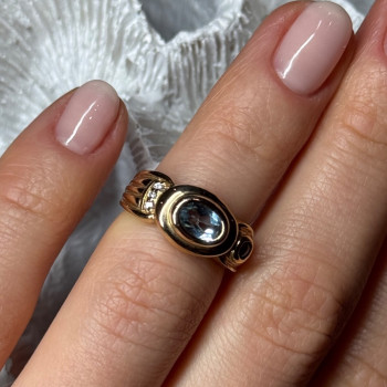 925 Sterling Silver Gold Plated Aquamarine, Garnet & CZ Ring Size 4