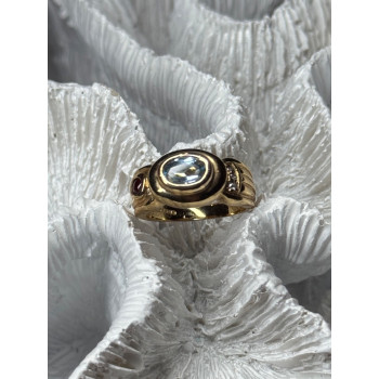 925 Sterling Silver Gold Plated Aquamarine, Garnet & CZ Ring Size 4