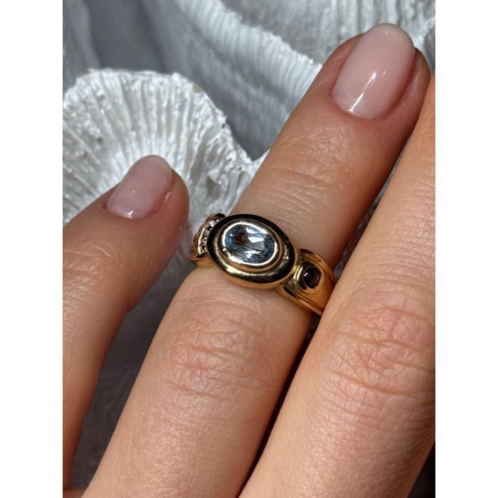 925 Sterling Silver Gold Plated Aquamarine, Garnet & CZ Ring Size 4