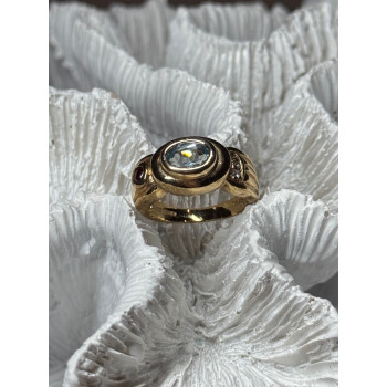 925 Sterling Silver Gold Plated Aquamarine, Garnet & CZ Ring Size 4